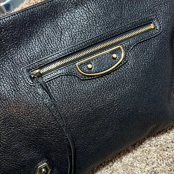 1890Black Leather Clutch with Gold Accents - Picture 2 of 6